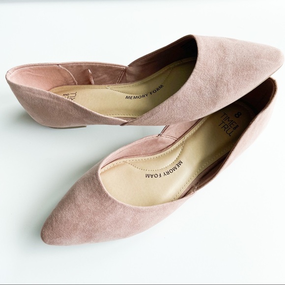 Time and Tru Shoes - Time & Tru Pink Pointed Toe Slip On Ballet Flats